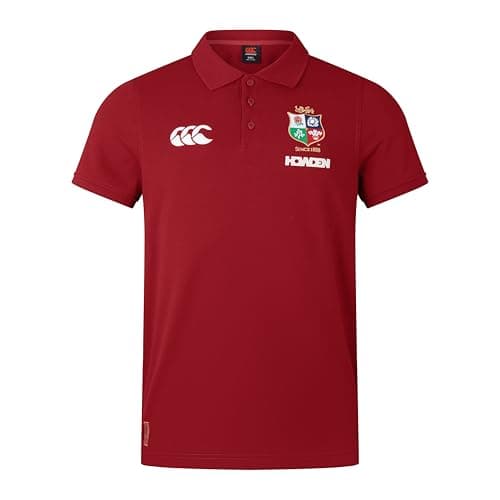 Image of Canterbury Men's British & Irish Lions Canterbury Pique Polo Shirt | Cotton Blend | Official British & Irish Lions Licensed Product Polo Shirt, Red Dahlia, M
