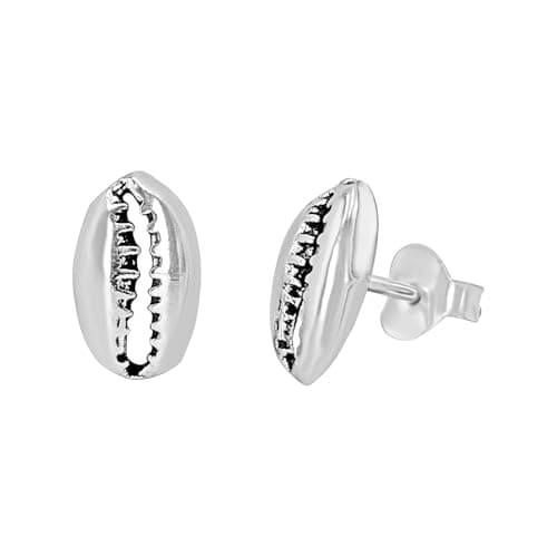 Image of Silverly 925 Sterling Silver Cowrie Shell Stud Earrings for Women - Dainty Beach-Inspired Earrings - Hypoallergenic Solid Silver Seashell Studs - Perfect Summer Gift - Mermaid Jewellery