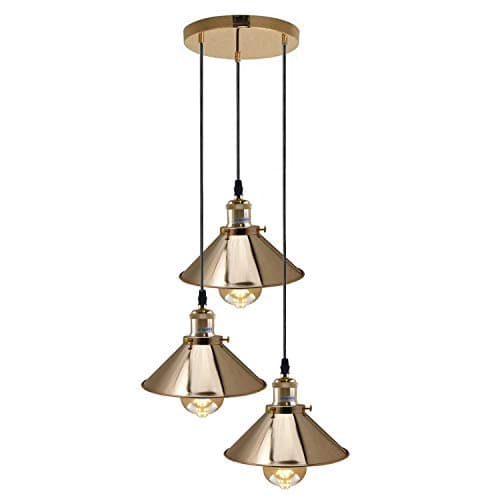Image of Tier 3 Light Pendant Ceiling Lamp, Modern Hanging E27 Cluster Adjustable Indoor Pendant, 22cm Metal Shade, Living Room, Kitchen, Hallway, Office, Bedroom Fixture, Set of 3 Light Lamp (French gold)