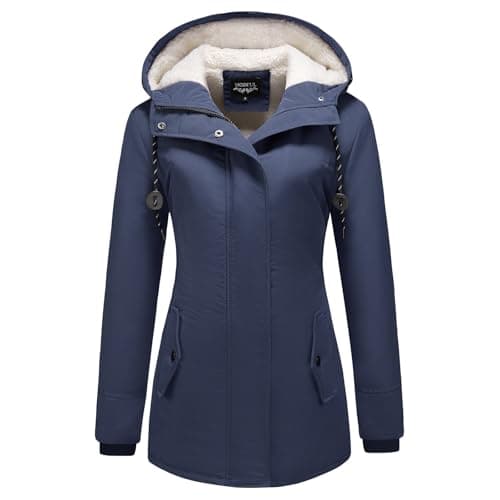 Image of MODFUL Women's Sherpa Lined Parka Jacket Warm Winter Coat Hooded Thick Outerwear (Dark Blue, M)