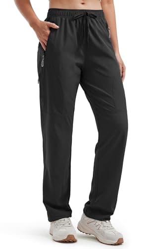 Image of Libin Women's Hiking Trousers Waterproof Quick Dry Walking Cargo Trousers Lightweight Casual Safari Work Travel Pants with Zipper Pockets 27", Black M