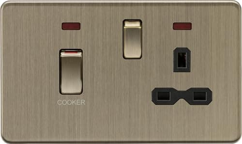 Image of Knightsbridge 45A DP switch and 13A switched socket with neons - Antique Brass