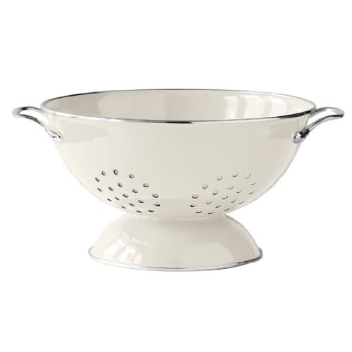 Image of Premier Housewares Enamel Retro Colander, Stainless Steel Pasta Strainer - Cream