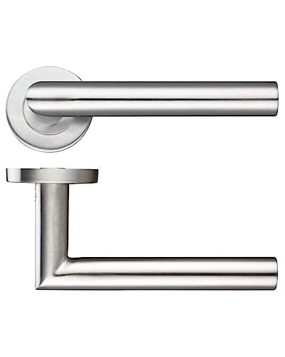 Image of Zoo Mitred Lever Door Handle On Rose Stainless Steel