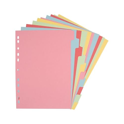 Image of Elba A4 10-Part Card Dividers – Assorted Colours, Multi-Punched, 240gsm Recyclable Manilla