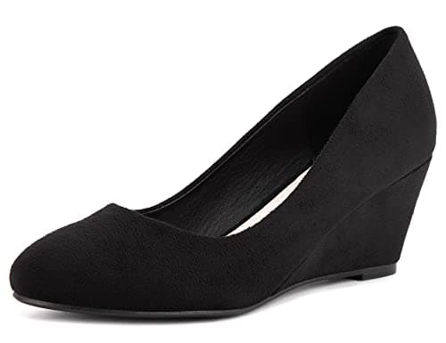 Image of Greatonu Women's Formal Office Wedge Platform Mid Heel Dress Court Shoes Black Suede UK 5