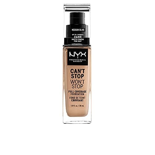 Image of NYX Professional Makeup 24 Hour Full Coverage Lightweight Foundation, Can't Stop Won't Stop, Long Lasting, Waterproof, Vegan Formula, Matte Finish, Shade: Medium olive