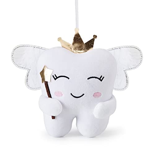 Image of free-space Tooth Fairy Doll with Shiny Wings Embroidered Tooth Fairy Pillow with Pocket Tooth Fairy Souvenir Boy Girl Gift (White)