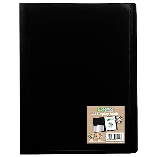 Image of eco-eco A4 100% Recycled 100 Pocket Black Flexible Cover Portfolio Book Folder Display Book, eco116