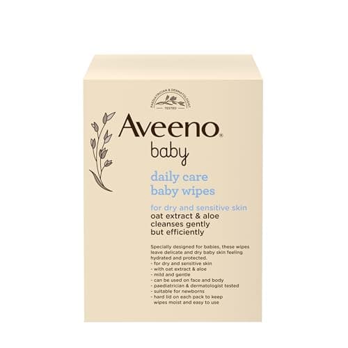 Image of Aveeno Baby Daily Care Wipes Sensitive Skin Cleanse Gently And Efficiently Baby Essentials, White, Pack Of 12 (864 Wipes In Total)