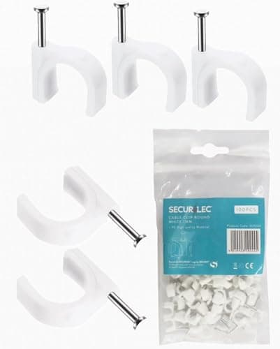 Image of BACKCARE ® UKCABLE TIES SecurLec Round Cable Clips Bright White Fixing Cables Nail Clip Clamps 5-7mm Flexible Pack of 100