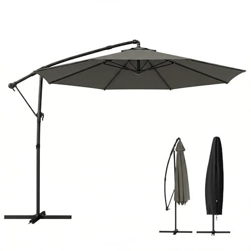 Image of Outsunny 3 m Garden Cantilever Parasol with Cover, Round Overhanging Umbrella with 6-Position 360° Rotation, Crank Handle, Tilt, Banana Patio Umbrella for Outdoor Sun Shade, Grey
