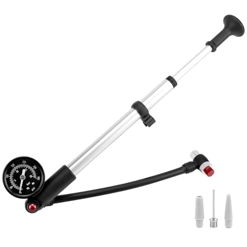 Image of QWORK® Bicycle High Pressure Shock Pump (Max 300 PSI) with Anti-Leak Valve, Bike Pump for Fork, Rear Suspension and Tyre - for MTB/Road Bike