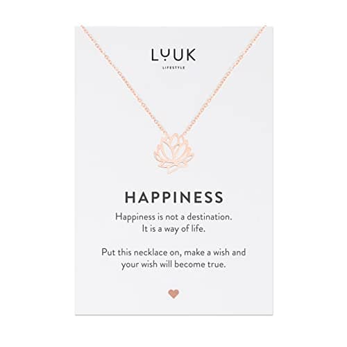 Image of LUUK LIFESTYLE Stainless Steel Pendant Necklace for Women Waterproof 50cm Chain Modern Necklace Gift for Her Rose Gold Lotus Flower
