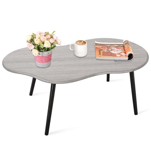 Image of FEUFOAM Farmhouse Coffee Table Rustic Grey Cloud Shape Coffee Tables for Small Spaces Unique Irregular Center Table with Wood Frame Decorative Furniture for Living Room, Office