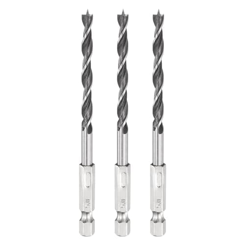 Image of sourcing map 3pcs Brad Point Drill Bit 5mm (1/5") Dia Bearing Steel 1/4" Hex Shank Wood Drill Bits 2.01" Working Length Spiral Twist Drilling Tool for Woodworking Softwood Plywood Plastic