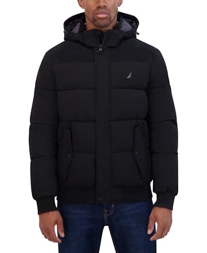 Image of Nautica mens Lightweight Mix Media Bomber Jacket – Mechanical Stretch Water-resistant Coat, Black, L