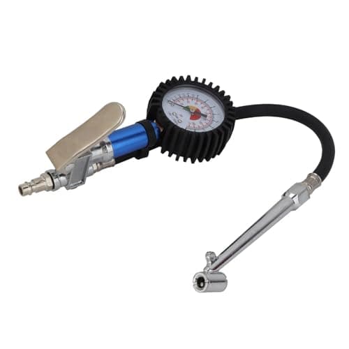 Image of Tyre Pressure Gauge, Car Tyre Pressure Checker with Flexible Hose, 12 Bar Self Clamping Tyre Inflator with Pressure Gauge Tyre Inflator Air Tool Air Compressor Tyre Inflator Attachment