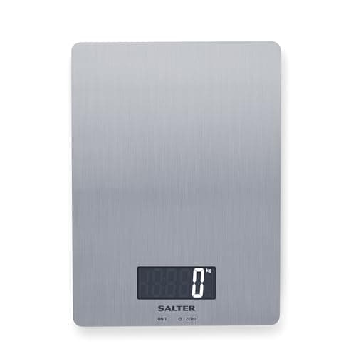 Image of Salter 1103 SSDR Premium Stainless Steel Electronic Kitchen Scale, 5 kg Max Capacity, Sleek Contemporary Design, Easy Read, Add & Weigh, Measures Liquids/Fluids, 15 Year Guarantee