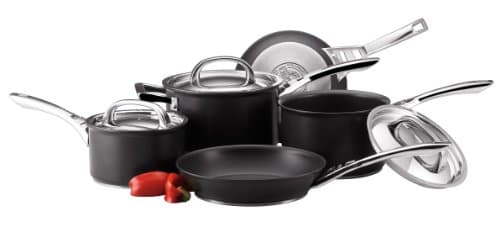 Image of Circulon Infinite Induction Hob Pan Set of 5 - Non Stick Pots and Pans Sets with Stainless Steel Lids & Handles, Premium Dishwasher Safe Cookware, Black