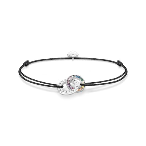 Image of Thomas Sabo Sterling Silver Textile bracelet black with two rings silver blackened Recycled 925 silver, Women, A2085-318-7-L22V