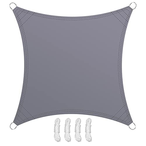 Image of Teynewer Sun Shade Sail Square 2x2m Waterproof Shade Sail for Outdoor Garden Patio Party 98% UV Block Sunscreen Awning Canopy Sunsail with Free Rope, Light Grey
