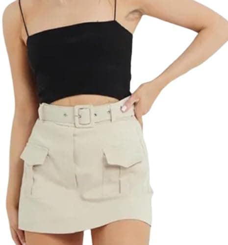 Image of AAIF RETAILS® Ladies Cargo Skirt Womens High Waisted Summer Belted Shorts Summer Two Pockets Mini Skort Hiking Running Stone Size 12