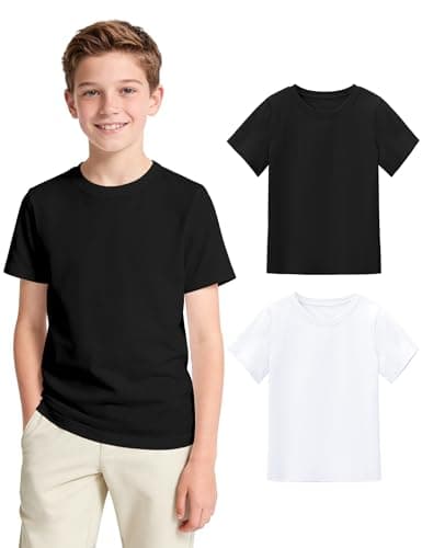 Image of Witwot 2 Pack Boys Plain T-Shirts Kids Cotton Crew Neck Tshirts Unisex Short Sleeve School Top Tee for Children 11-12 Years Black White Tag 150