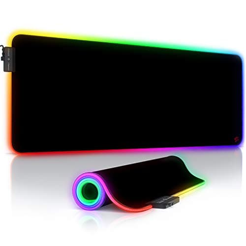 Image of TITANWOLF - RGB Gaming Mouse Mat - 800x300 mm - XXL Extended Large LED Mouse Pad - 7 Multi Colour and 4 Effect Modes – Non Slip Rubber Base - Mice Mat for MacBook Roccat Razer PC – Logo black