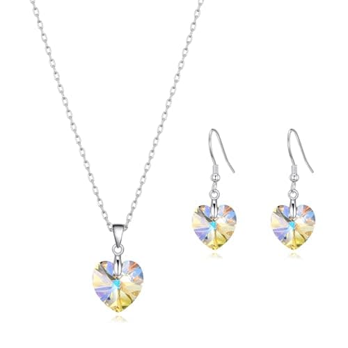Image of Philip Jones Sterling Silver Aurora Borealis Heart Set Created with Zircondia® Crystals