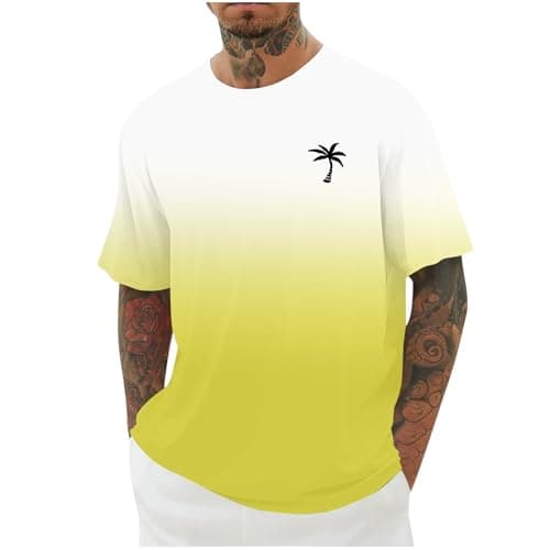 Image of White Tshirts, Mens T Shirts Men's Fashion Casual T-Shirts Breathable Lightweight Tee Top Hawaiian Print Summer Camping Hiking Holidays Everyday Wear