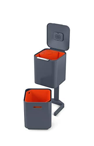 Image of Joseph Joseph Totem Compact 40 Litre Waste Separation and Recycling Kitchen Bin with odour filter, Graphite