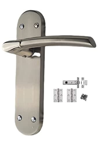 Image of Golden Grace Indiana Door Handles on Backplate in Satin Stainless Steel Finish - 180mm x 45mm