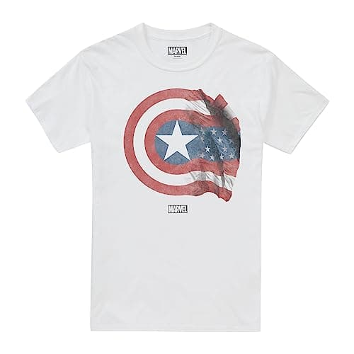 Image of Cotton Soul Marvel Captain America Shield Flag Unisex T Shirt, White, Medium