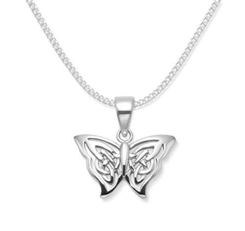 Image of Sterling Silver Butterfly Necklace on 18" Silver chain - SIZE: 18mm x 12mm (plus pendant top). Gift Boxed Celtic filigree butterfly pendant. 8039