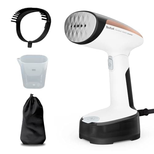 Image of Tefal Access Steam Pocket Handheld Clothes Steamer, Ultra-Compact Design, Foldable Head, 15-Second Ready, 1300W, Steam Output up to 20g/min, Lightweight, DT3052G0, Black & White & Rose Gold