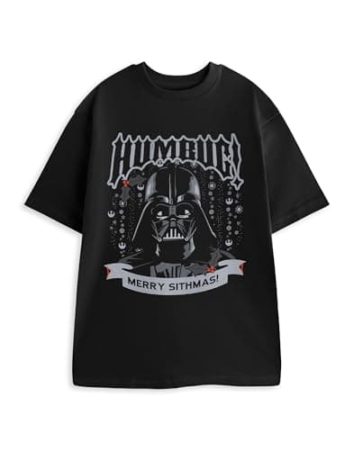 Image of Star Wars Darth Vader Black Merry Sithmas Short Sleeved Graphic Tee | Christmas T-Shirt with Humorous Greeting | Movie Theme Casual Wear Merch - Medium