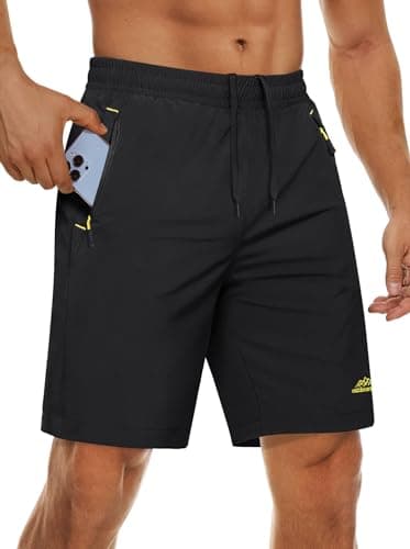 Image of MAGCOMSEN Men's Hiking Shorts Quick Dry Outdoor Shorts Hiking Running Gym Golf Casual Sports Shorts with Zipper Pocket Black,36