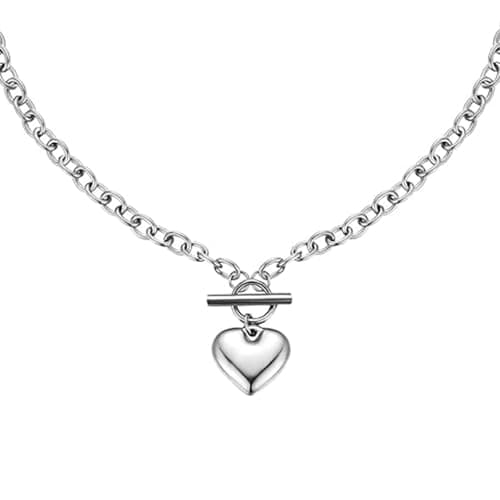 Image of JRTEAY Heart Necklace for Women Chunky Silver Chain Pendant with Toggle Clasp Titanium Steel Hypoallergenic Glossy Finish Casual Party Jewelry Gift for Her Valentine Anniversary