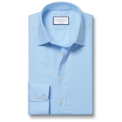 Image of Charles Tyrwhitt Shirts for Men - Sky Blue Non Iron with 100% Cotton Twill - Formal Dress Shirt for Work, Business & Weddings - Classic Fit with Classic Collar