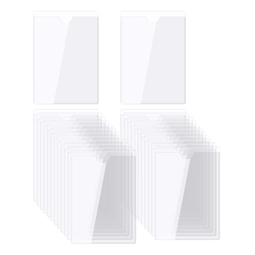 Image of sourcing map Self-Adhesive Card Pockets 60x80mm Clear Vertical Pocket Label Holders Plastic Card Sleeves with Top Open for Library Storage Bins Loading, Pack of 25