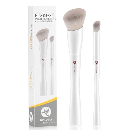 Image of KINGMAS Angled Foundation Brush Mini Concealer Brush, Kabuki Under Eye Contour Makeup Brush for Liquid, Blending, Cream, Powder, Blush Buffing Stippling Face Makeup Tools White (170/370)
