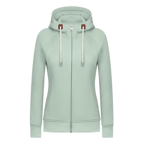 Image of KEBORUILA Women's Hoodies Long Sleeve Fleece Sweatshirts Full-zip Jacket Casual Tops AquaBlue L