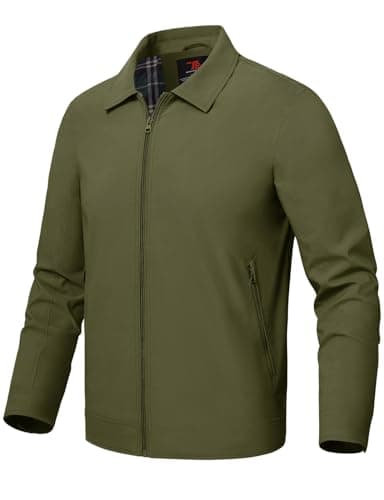 Image of Rdruko Mens Summer Jackets Lightweight Smart Casual Jacket Light Bomber Jackets Outdoor Thin Windbreaker Coat with Zip Pockets Army Green L