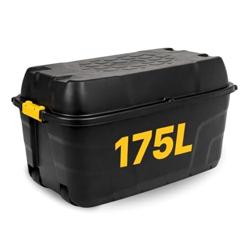 Image of NOVECRAFTO 175L Extra Large Storage Box on Wheels with Lid 2 Pack – Heavy-Duty Storage Box with Clip-Lock Handles, Padlockable, Stackable & Weather-Resistant – Garage, Shed & Outdoor (Black)