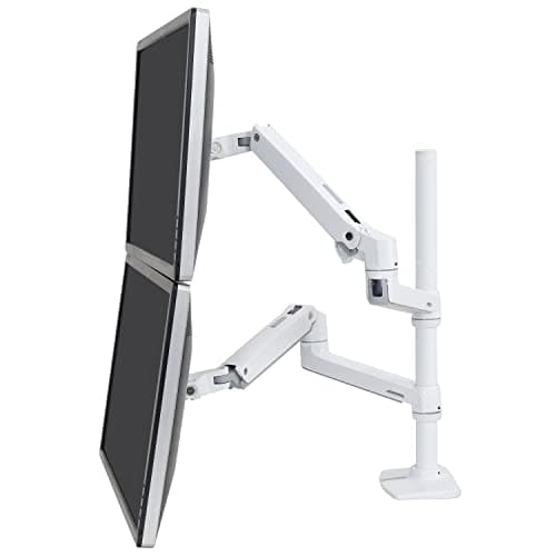 Image of Ergotron – LX Vertical Stacking Dual Monitor Arm, VESA Desk Mount – for 2 Monitors Up to 40 Inches, 3.2-10kg Each – Tall Pole, White (45-509-216)