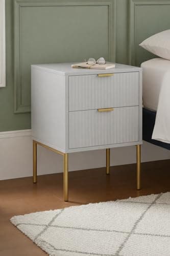 Image of Home Treats Bedroom Furniture Set Taupe Wooden Wardrobe, Chest of 4 Drawers, Bedside Table with Gold Accents, 3 Piece Set Ridged Design (Bedside Table)