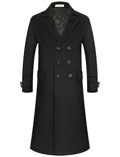 Image of iCKER Mens Wool Coat Long Trench Coat Peacoat Jacket Slim Fit Casual Overcoat Outwear