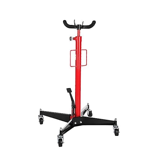Image of M.J COMFY-LIFE Hydraulic Telescopic Transmission Jack Hydraulic Transmission Lift 0.5T Vertical Car Transmission Jack Motor Transmission Lift with Foot Pedal Heavy Duty Car Repair Lift Frame Red