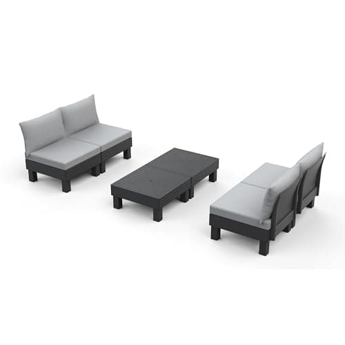 Image of Keter Elements 4 seater 100% recycled Outdoor Garden Furniture Moduler Lounge Set - Graphite with Grey Cushions Fade Free | All Weather Resistant | Easy Clean | Zero Maintenance